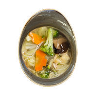 Chicken soup with rice noodles, egg and Shiitake mushrooms