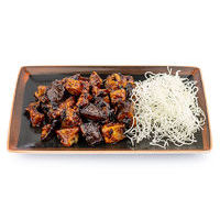 Crispy eggplants with Sichuan caramel sauce
