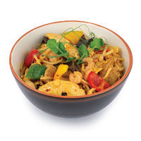 Mixed Hakka noodles wth chicken, pork, shrimps  and mushrooms in Sambal sauce
